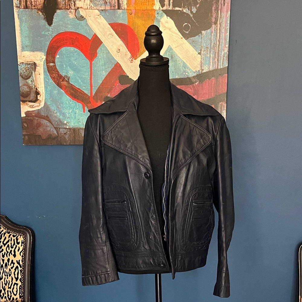 Vintage Navy Leather Jacket